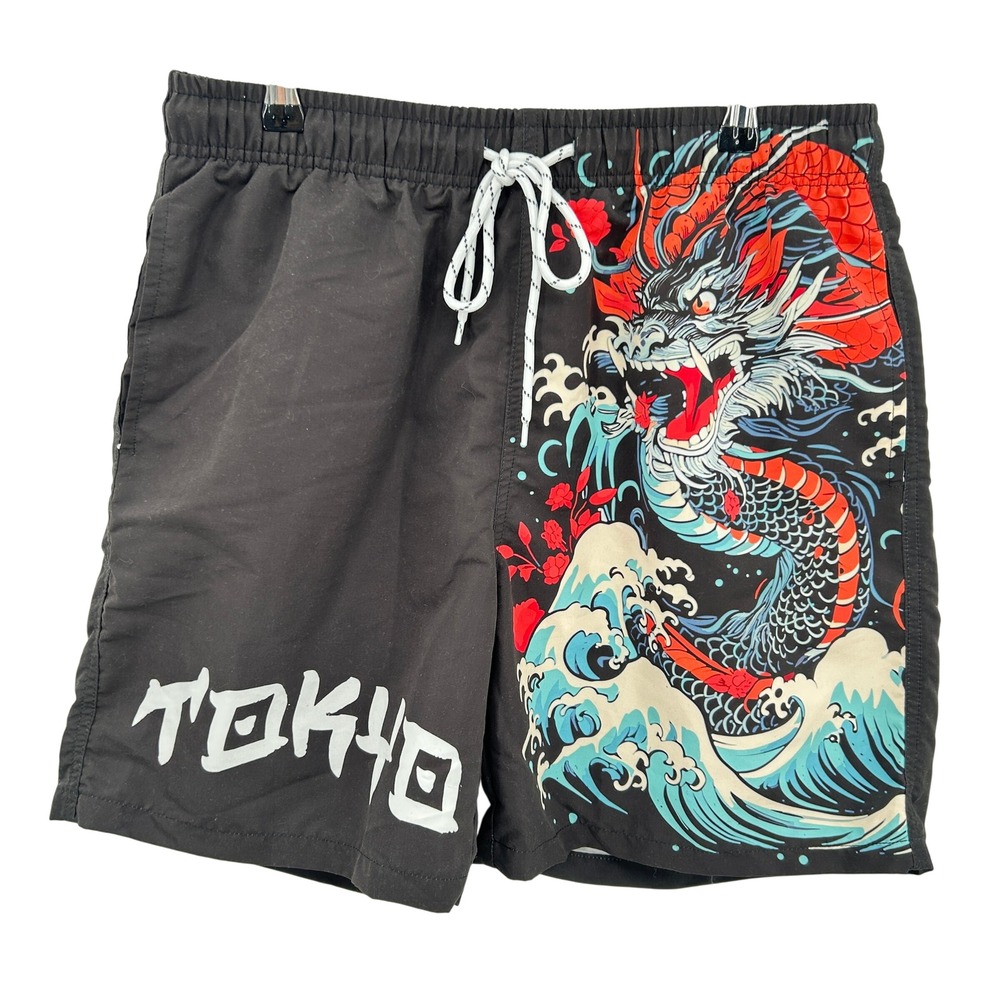 Japanese‎ Dragon Swim Trunks Mens Medium Y2K Anime Streetwear Board Shorts